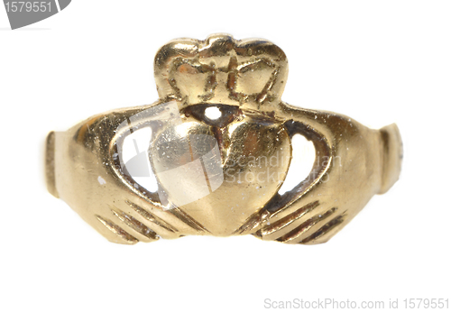 Image of vintage traditional Claddagh ring isolated 