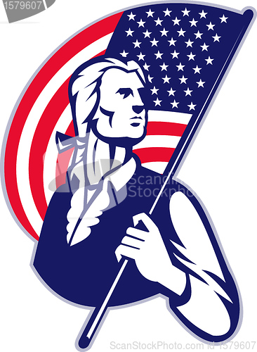 Image of Patriot Minuteman With American Stars and Stripes Flag
