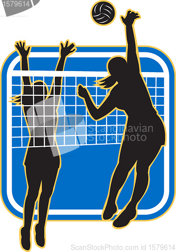 Image of Volleyball Player Spiking Blocking Ball 