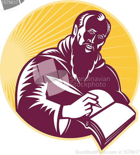 Image of Saint Jerome Writing Scroll Retro Woodcut