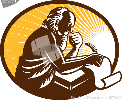 Image of Saint Jerome Writing Scroll Retro Woodcut