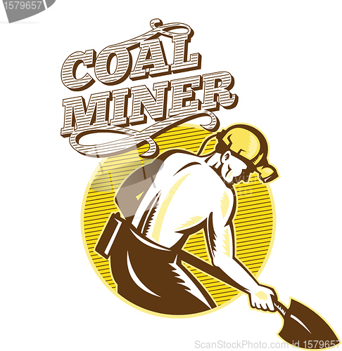 Image of Coal Miner With Shovel Retro Woodcut