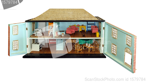 Image of Antique Dollhouse with Doors Open