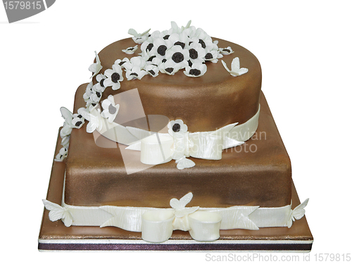 Image of Chocolate Iced Cake with Flowers