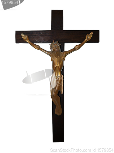Image of Brass Cricifix on Wooden Cross