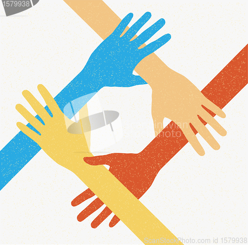 Image of hands teamwork.  connecting concept. Vector illustration