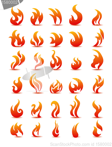 Image of Fire flames on white background vector, set icons
