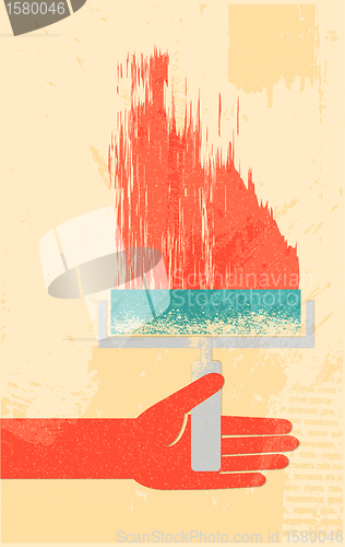 Image of Hand with roller brush retro poster