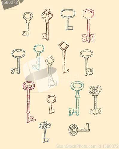 Image of Set of drawn by hand Antique Keys