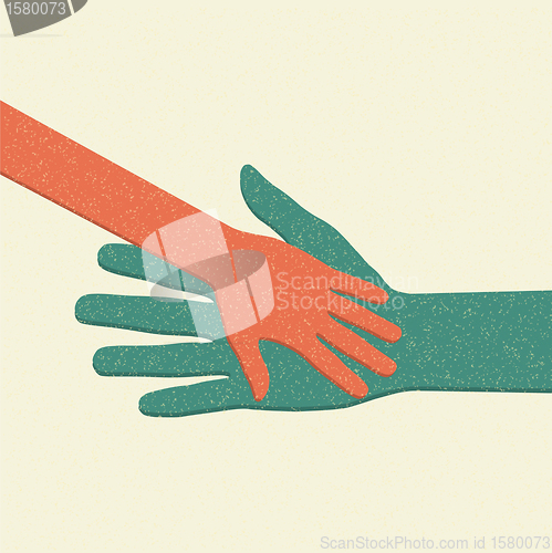 Image of Helping hands. Adult Care about child. Vector illustration.