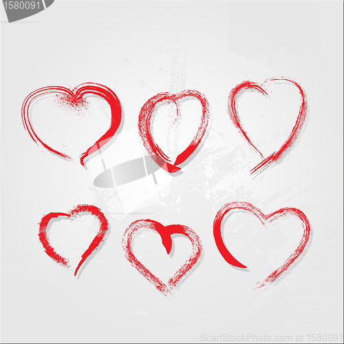 Image of set of scribble hearts with grungy texture