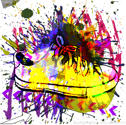Image of Stylish Sneakers. On grunge background