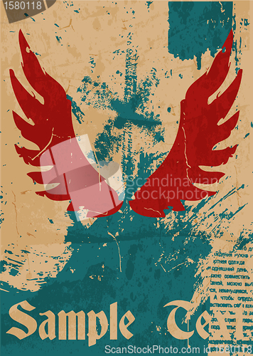 Image of Abstract pattern for design. Retro Poster with wings