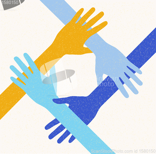 Image of hands teamwork.  connecting concept. Vector illustration