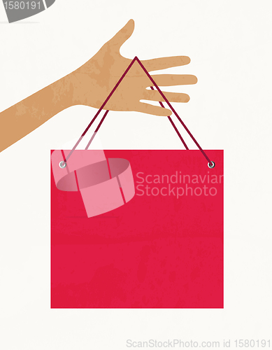 Image of Hand with shopping bag. Vector