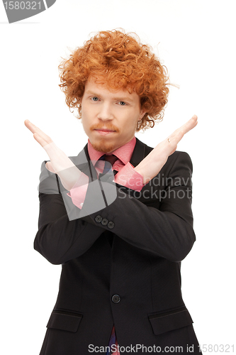 Image of man making stop gesture