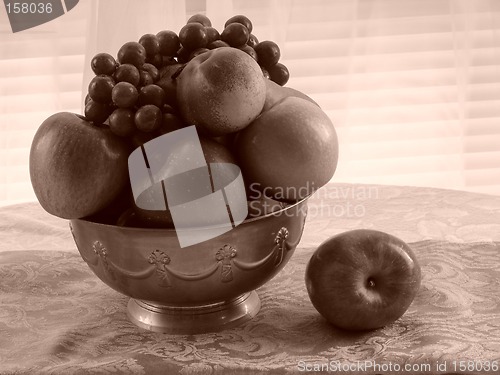 Image of Fruit Bowl and Water Goblets Sepia