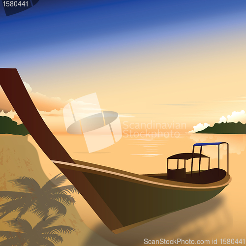 Image of view of boat parked at backwaters, kerala