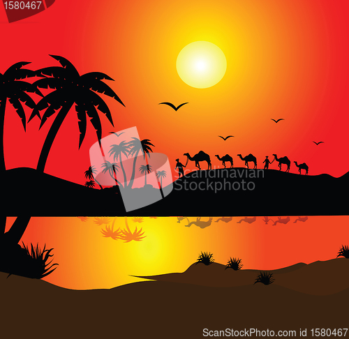 Image of silhouette view of a man with camel