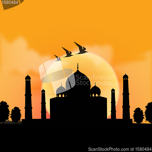 Image of silhouette view of Taj Mahal, agra, India with sunrise backgroun