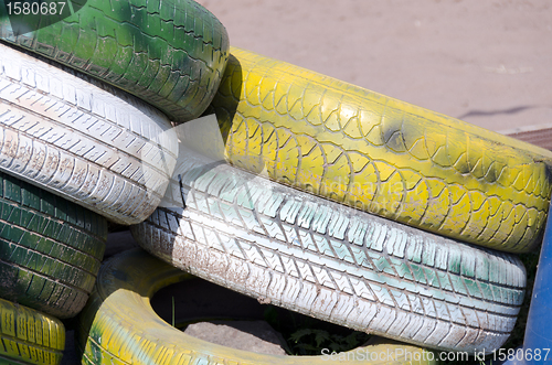 Image of multicolored recycled tires