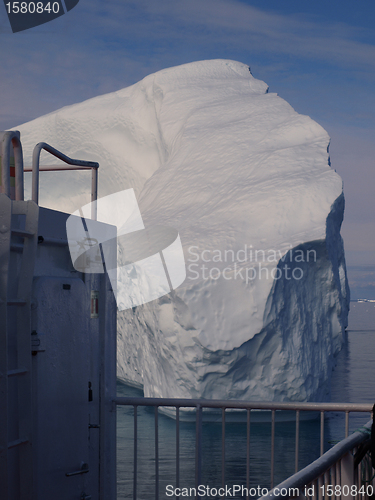 Image of Boat going through icebergs, west Greenland.