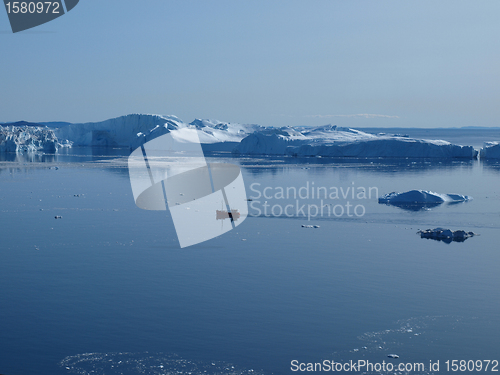 Image of Fishing boat in Ilulissat Icefjord, Greenland.