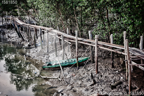 Image of old row boat in mud