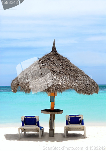 Image of Thatched hut on a stretch of beach in Aruba