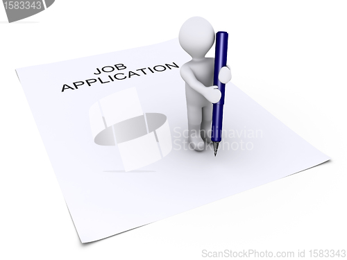 Image of Person holding a pen is on job application paper