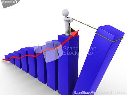 Image of Businessman raising last bar of chart