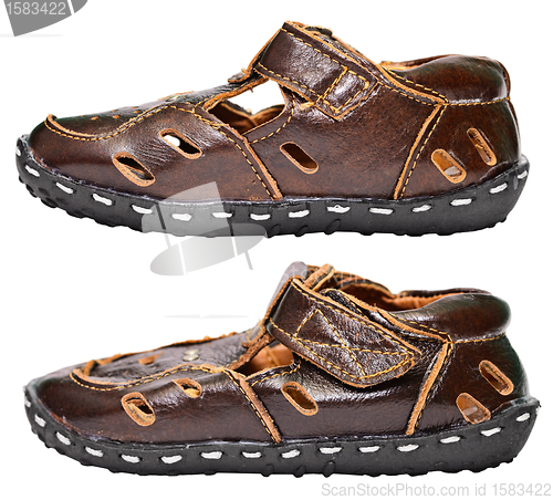 Image of Kids brown leather sandals on white