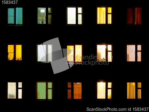 Image of Night windows - block of flats background