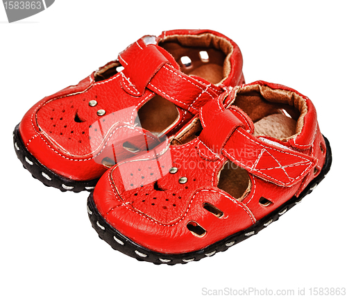 Image of Small red leather sandals for a child