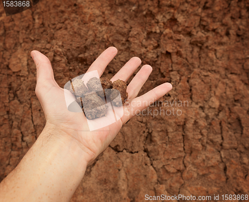 Image of Hand with lumps of clay ground