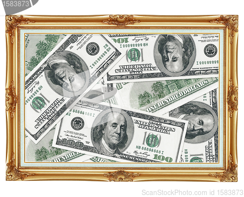 Image of Picture in the old golden frame - money - dollars