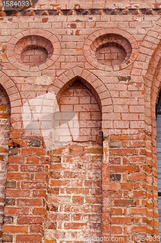Image of ancient grunge red brick building wall background 