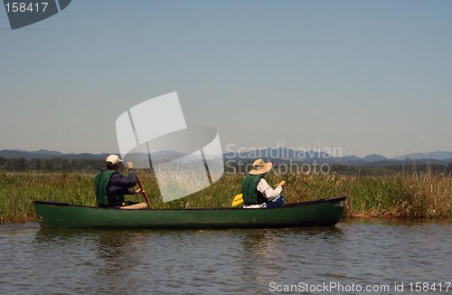 Image of Couple Paddling Canoe