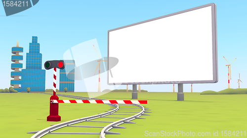 Image of barrier, blank billboard