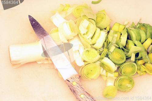 Image of green french garlic cuted, food photo