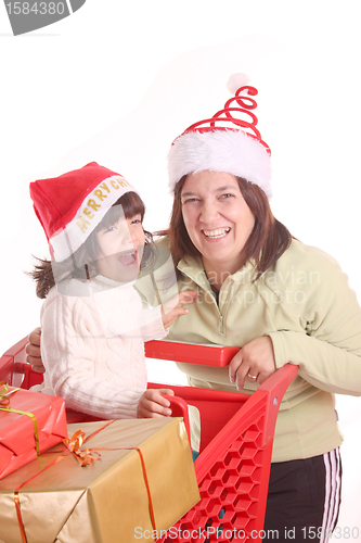 Image of mother and daughter and the shopping cart