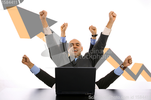 Image of happy businessman (six arms)