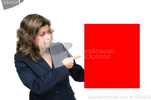 Image of Young woman holding blank board