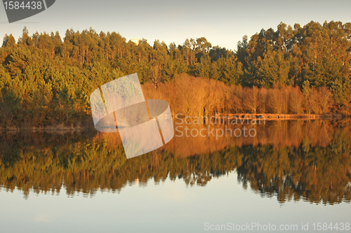Image of beautiful autumn landscape with river and reflex, Portugal