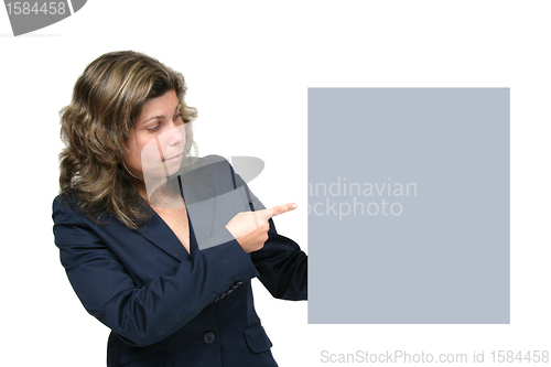 Image of Young woman holding blank board