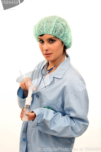 Image of Doctor isolated on white, beautiful nurse woman