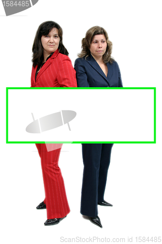 Image of woman businessteam holding blank board