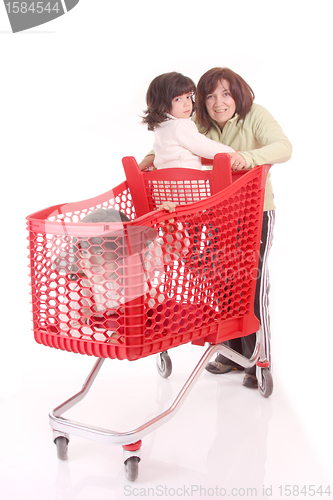 Image of mother and daughter and the shopping cart