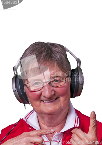 Image of pensioner with headphones