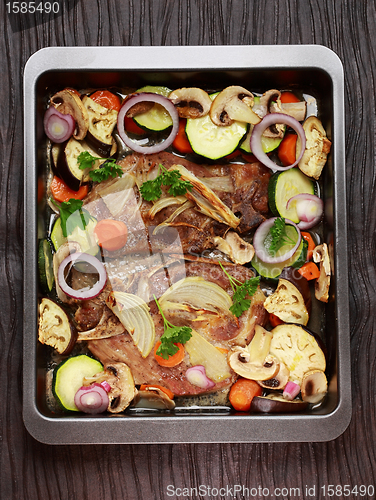 Image of Baked pork meat with vegetable